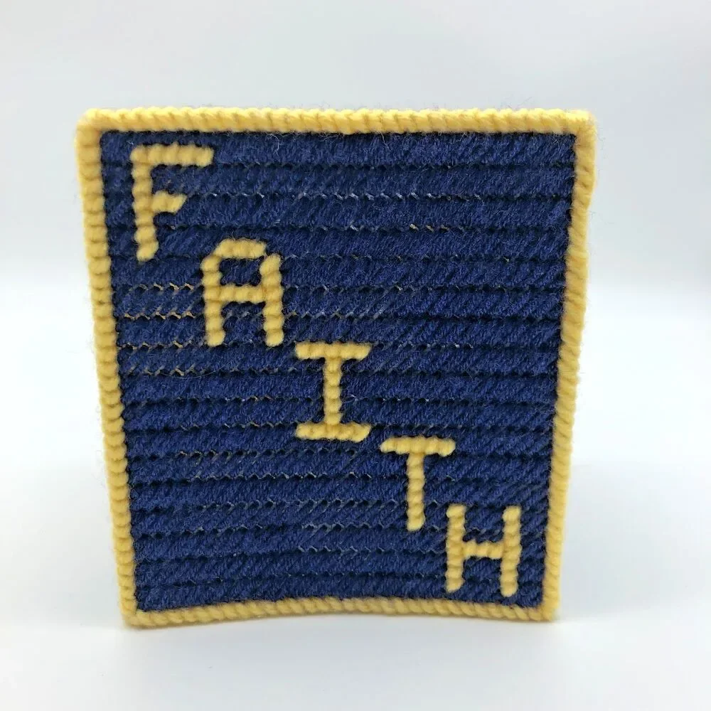 Handmade Needlepoint Kleenex Tissue Box Cover Christian Cross Faith Hope Love